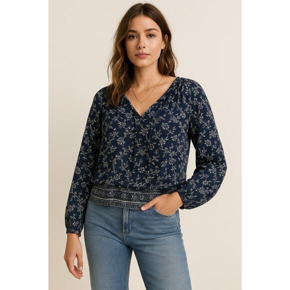 3 for $9 Lucky Brand Flutter Sleeve V-Neck Cotton Blend Floral Womens M - Picture 1 of 7